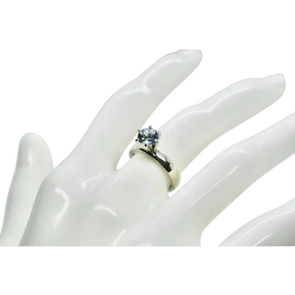 14k White Gold Round Aquamarine Solitaire Ring~ S… - image 1