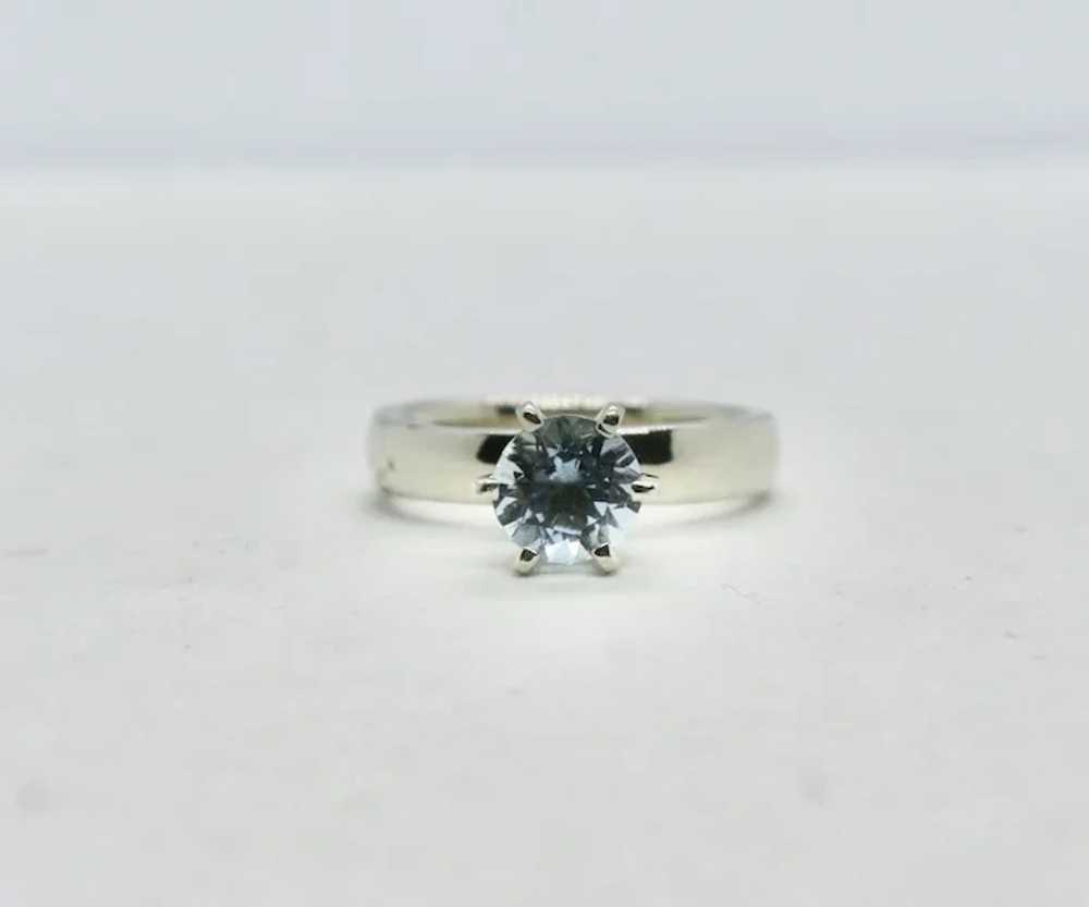 14k White Gold Round Aquamarine Solitaire Ring~ S… - image 2