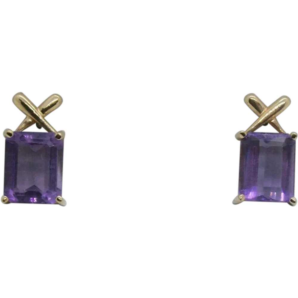 10k Gold Emerald Cut Amethyst Post Earrings - image 1