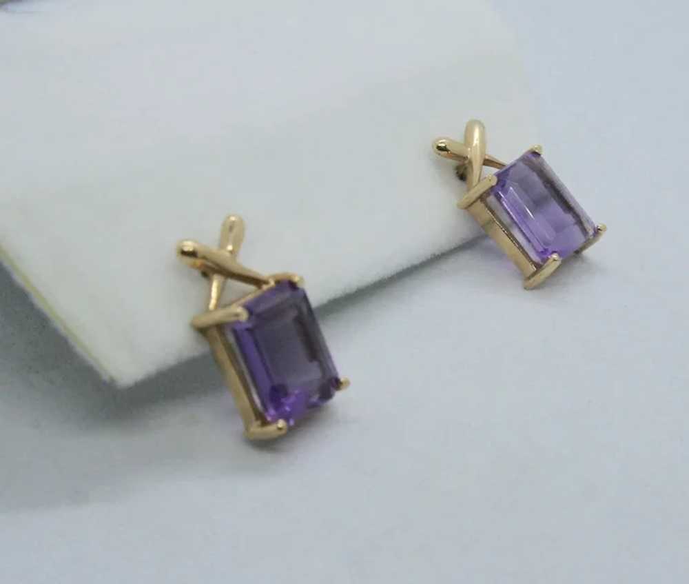 10k Gold Emerald Cut Amethyst Post Earrings - image 2