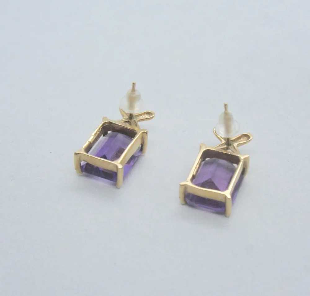 10k Gold Emerald Cut Amethyst Post Earrings - image 4