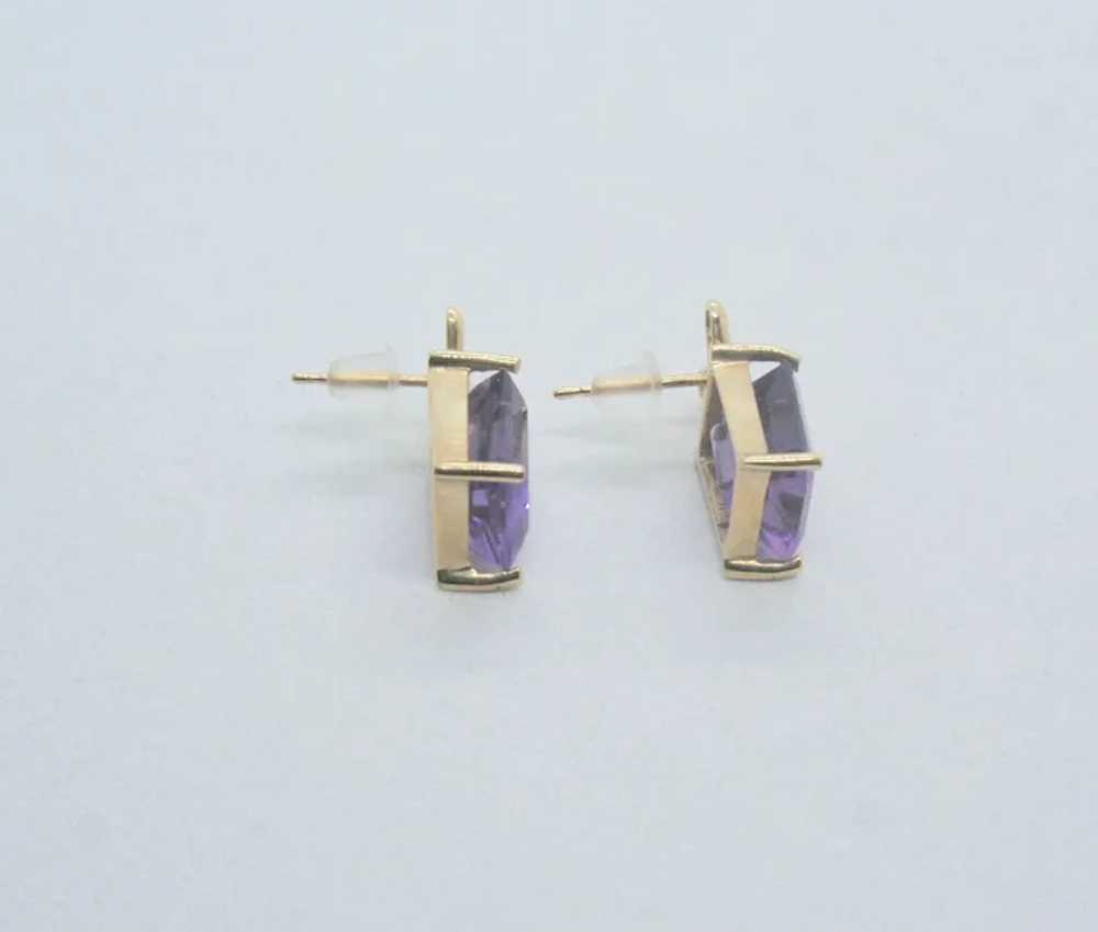 10k Gold Emerald Cut Amethyst Post Earrings - image 5