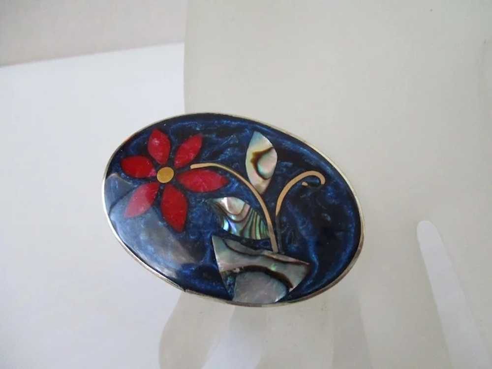 Mexico Alpaca Enamel Abalone Shell Oval Brooch Vi… - image 3