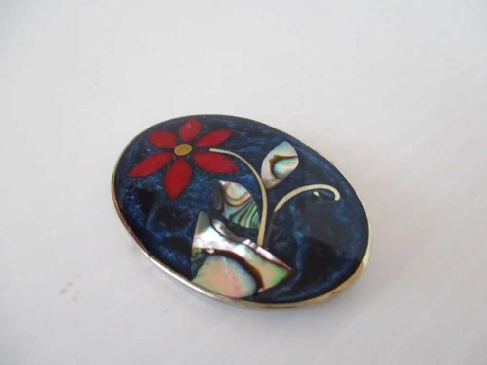 Mexico Alpaca Enamel Abalone Shell Oval Brooch Vi… - image 4