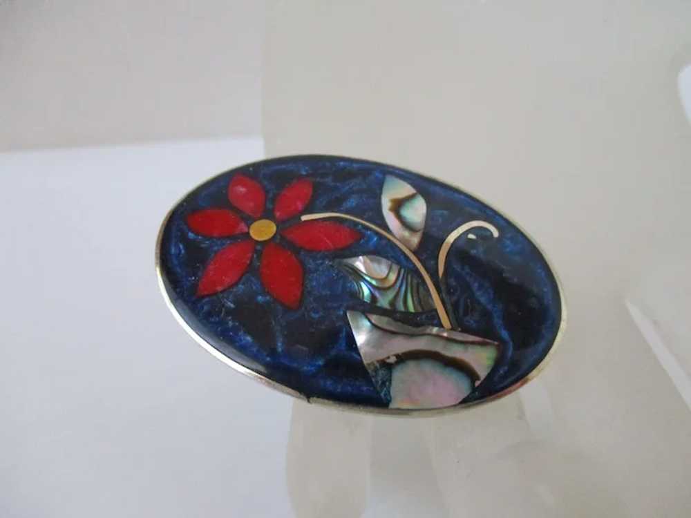 Mexico Alpaca Enamel Abalone Shell Oval Brooch Vi… - image 6