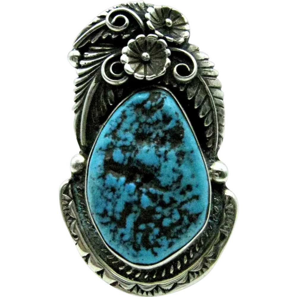 Navajo Sterling Silver and Turquoise Very Large R… - image 1