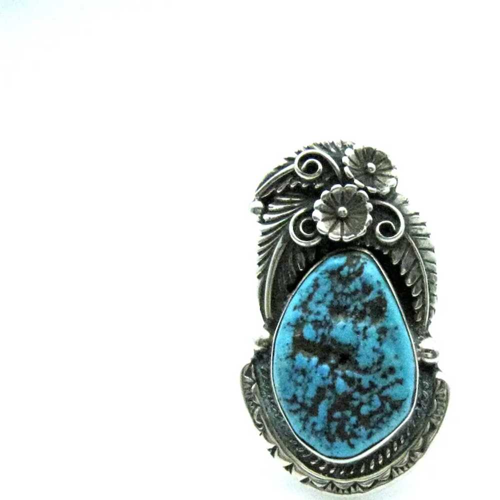 Navajo Sterling Silver and Turquoise Very Large R… - image 3