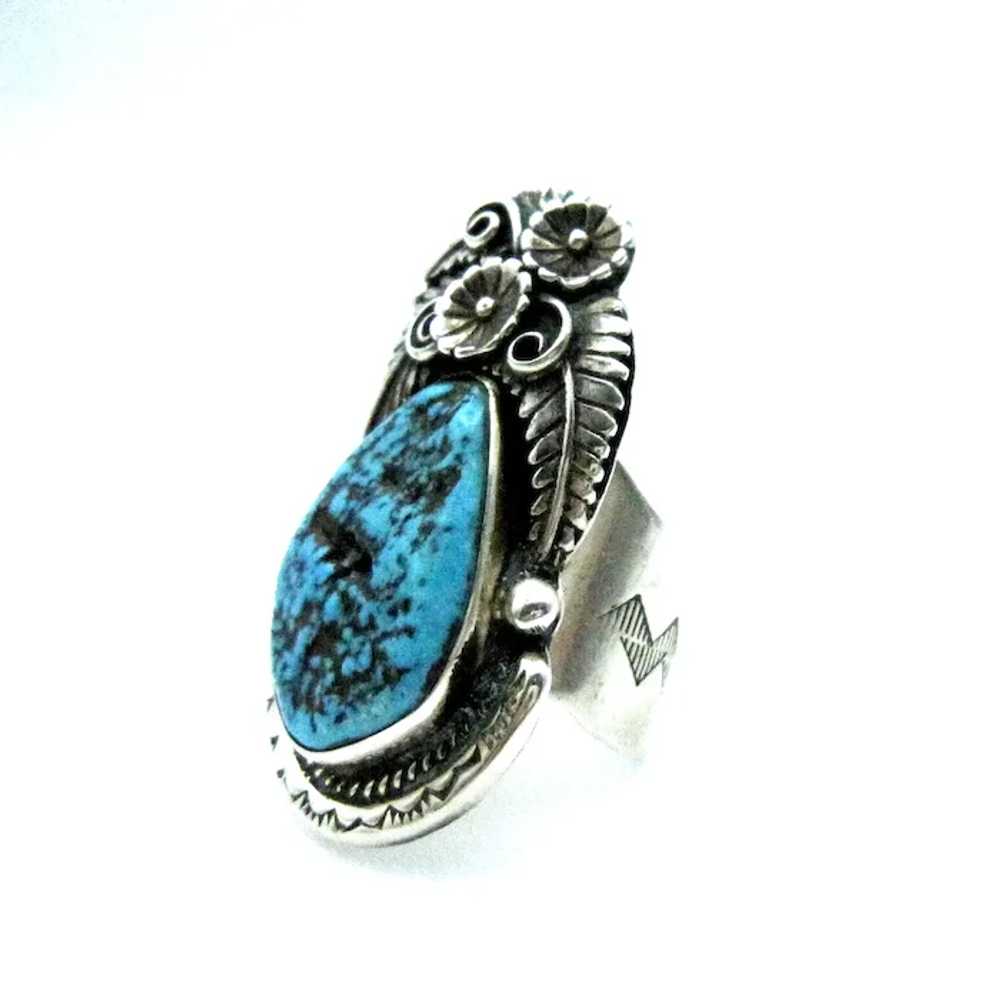 Navajo Sterling Silver and Turquoise Very Large R… - image 4