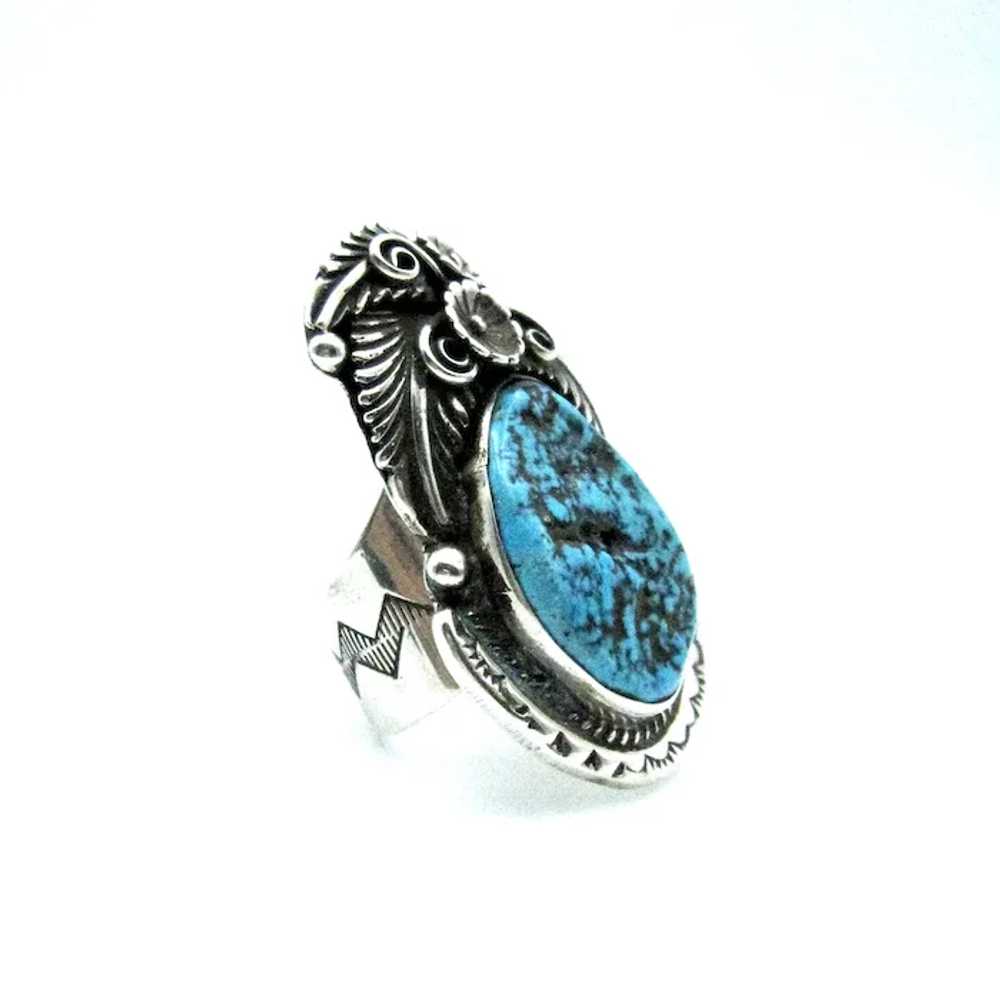 Navajo Sterling Silver and Turquoise Very Large R… - image 5