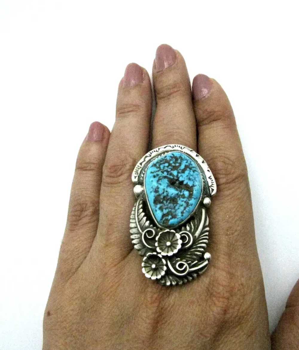 Navajo Sterling Silver and Turquoise Very Large R… - image 6