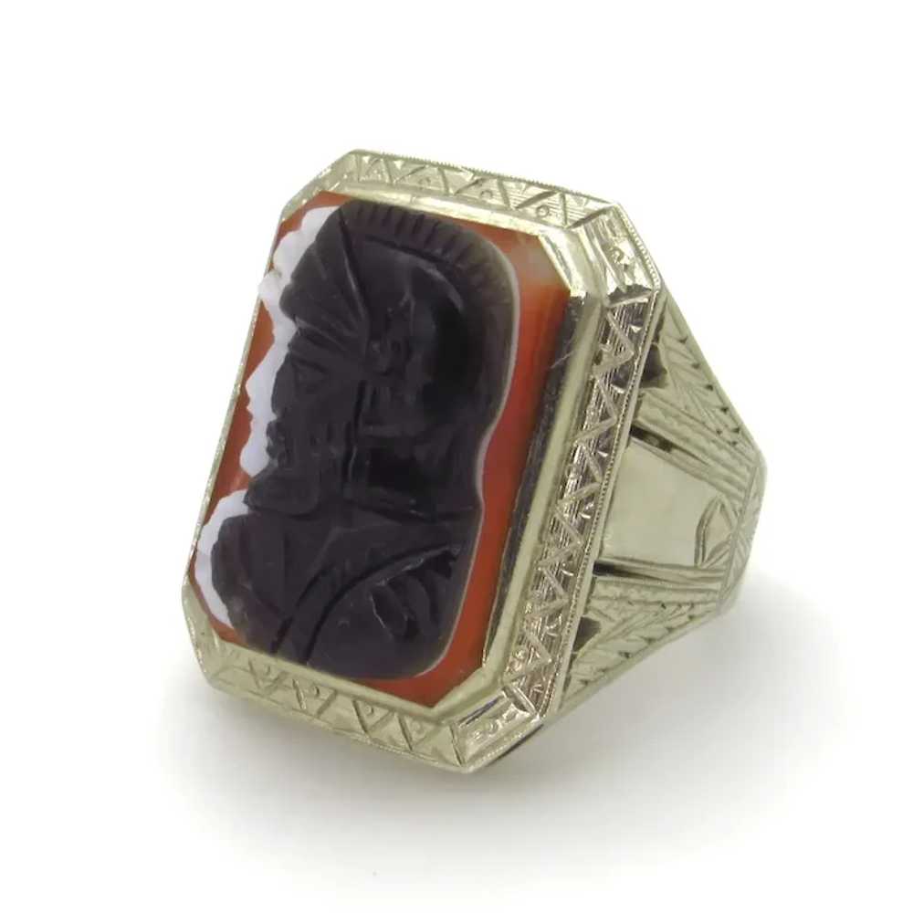 Art Deco 14K White Gold Double Cameo Ring - Size … - image 3