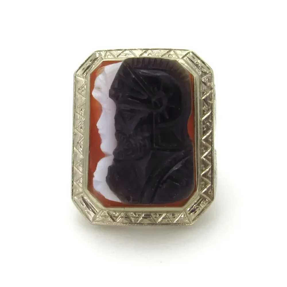 Art Deco 14K White Gold Double Cameo Ring - Size … - image 5