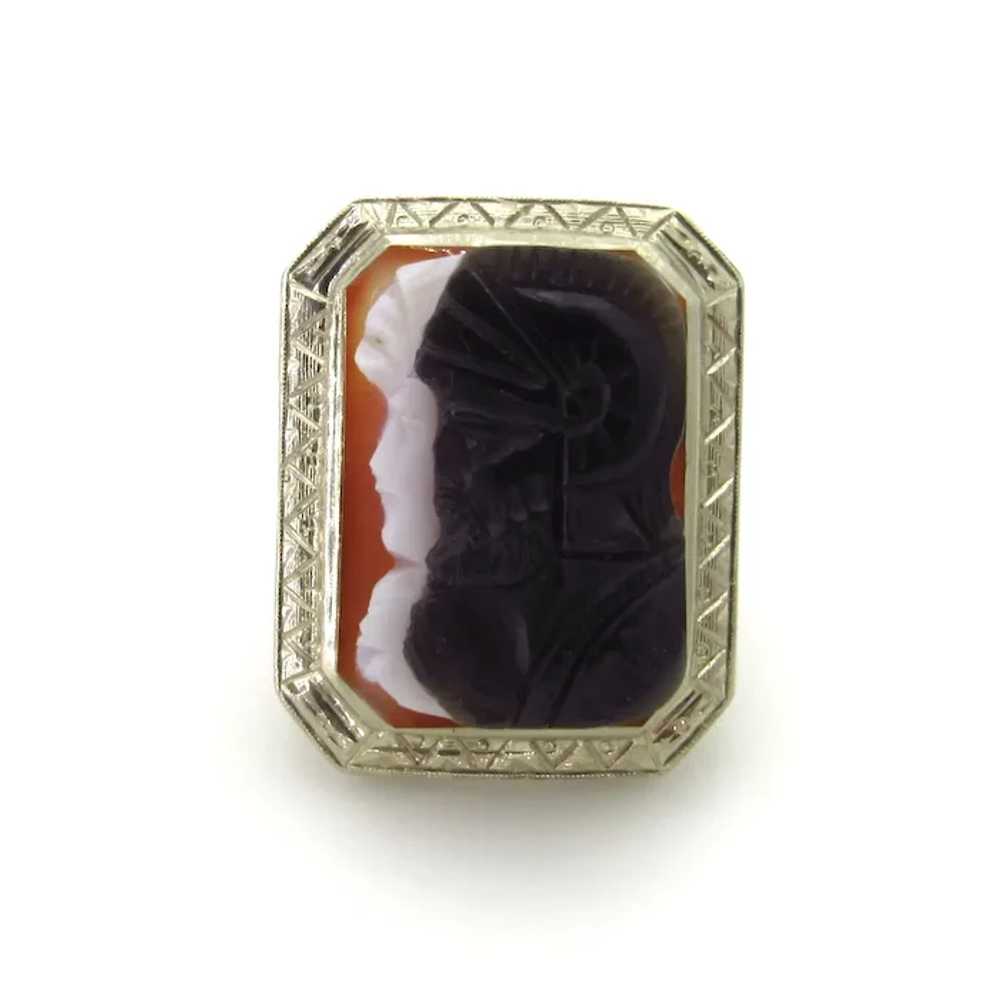 Art Deco 14K White Gold Double Cameo Ring - Size … - image 9