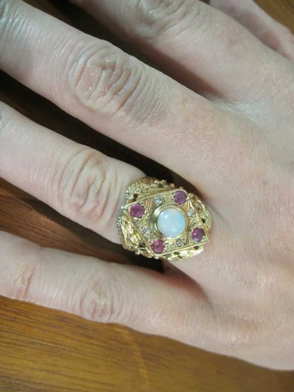 14K Opal, Ruby, Diamond Ring - image 2