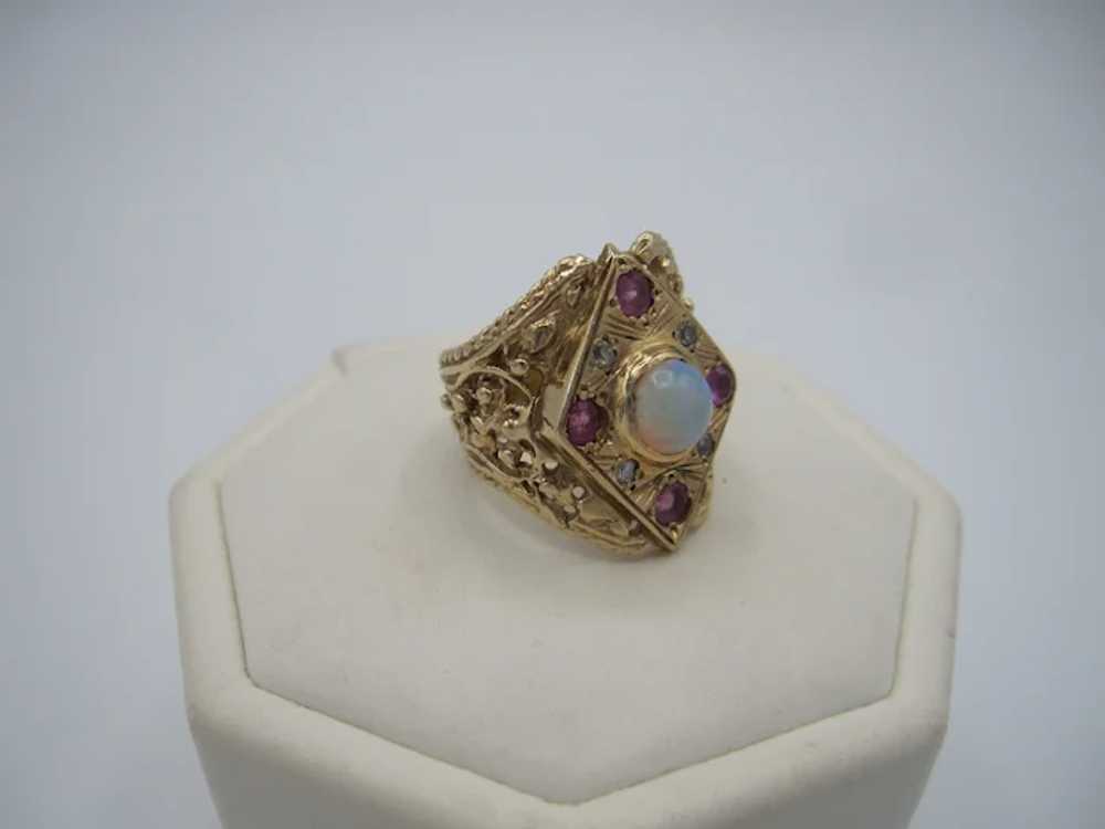 14K Opal, Ruby, Diamond Ring - image 4