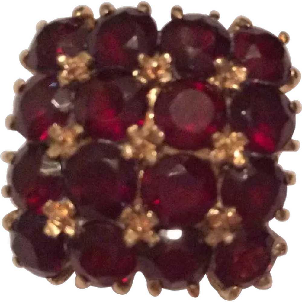 18K Garnet Postage Stamp Ring - image 1