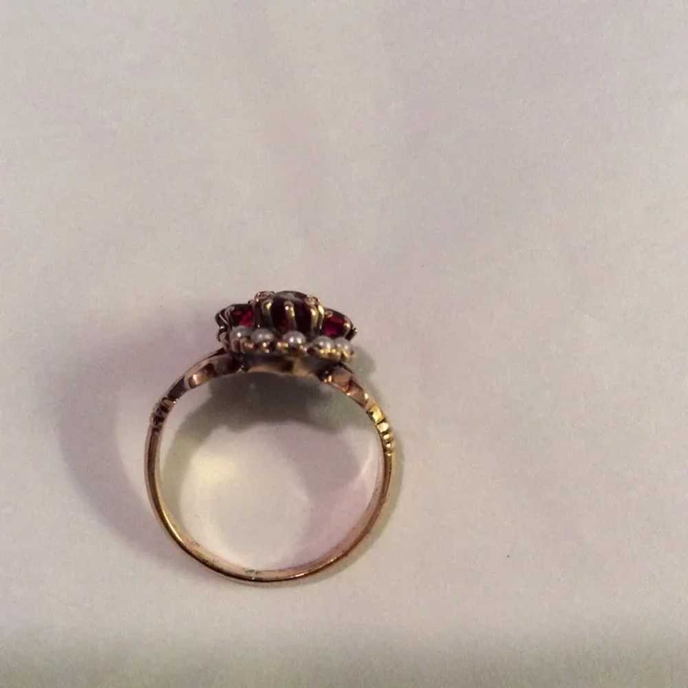 9K Rose Gold Garnet/Seed Pearl Ring - image 6