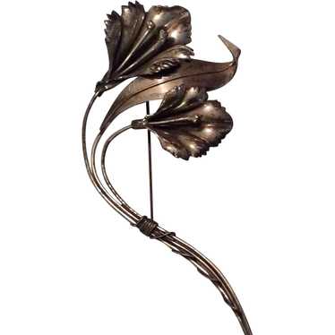 Large Sterling Floral Pin - 5"