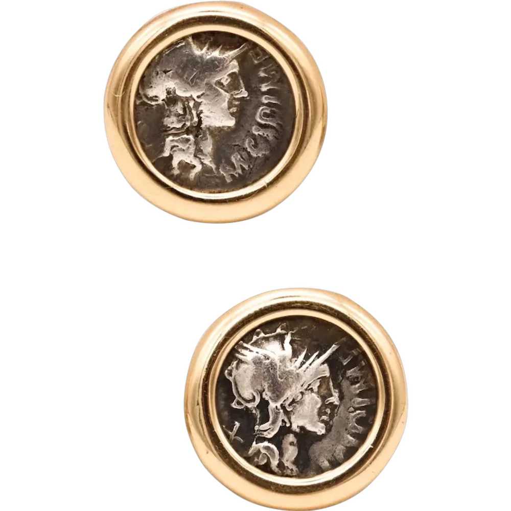 Roman coin earrings in 14 kt yellow gold with 114… - image 1