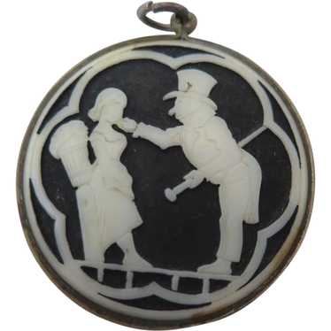 Antique Blue and White Cameo Porcelain Pendant - image 1