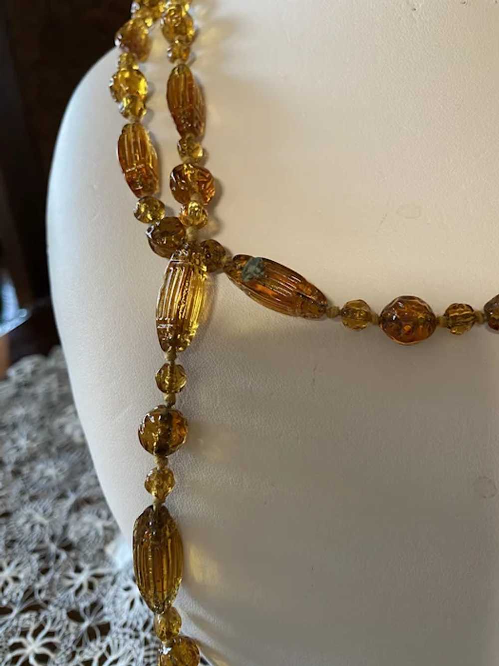 Antique Czech Amber Glass Necklace - image 3