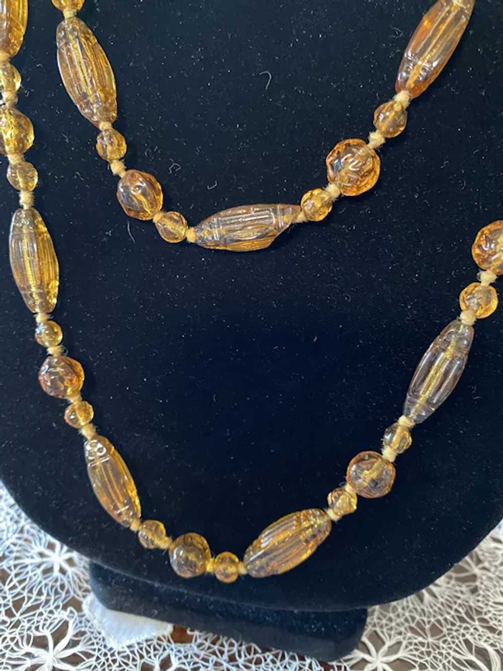Antique Czech Amber Glass Necklace - image 6