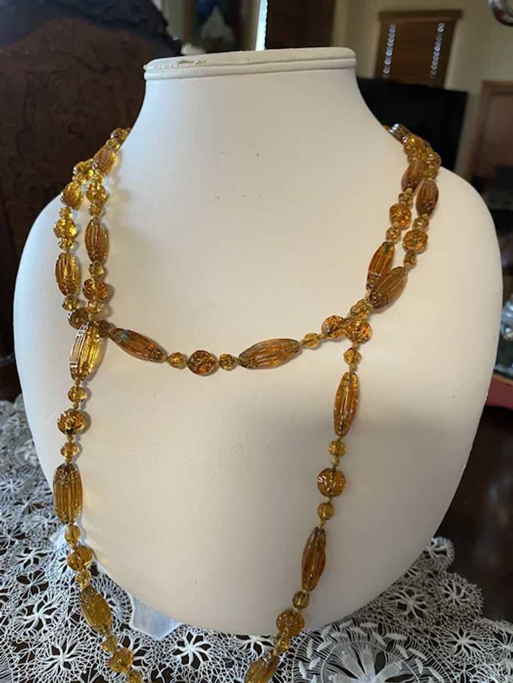 Antique Czech Amber Glass Necklace - image 7