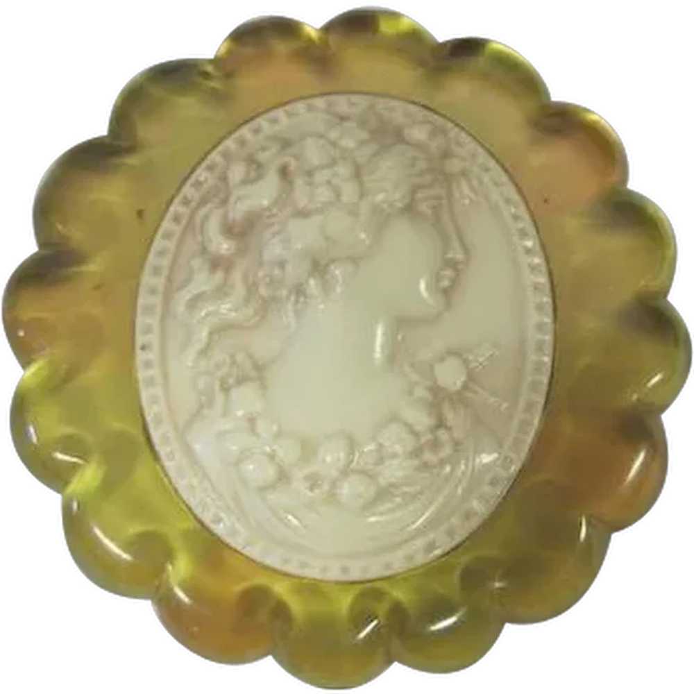 Lot #906 Celluloid Cameo Broach Pin - image 1