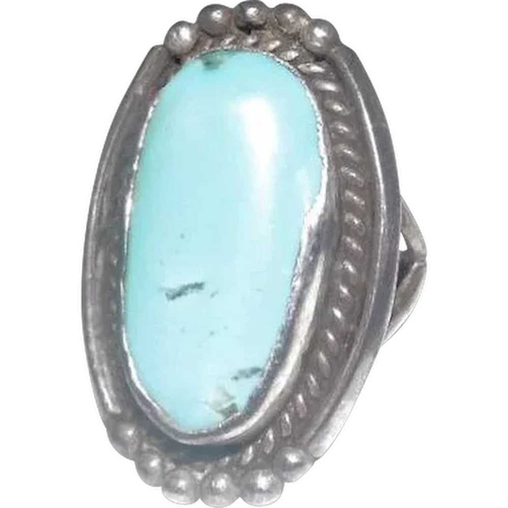 Simple Rope Design Ring w/Oval Turquoise Stone on… - image 1