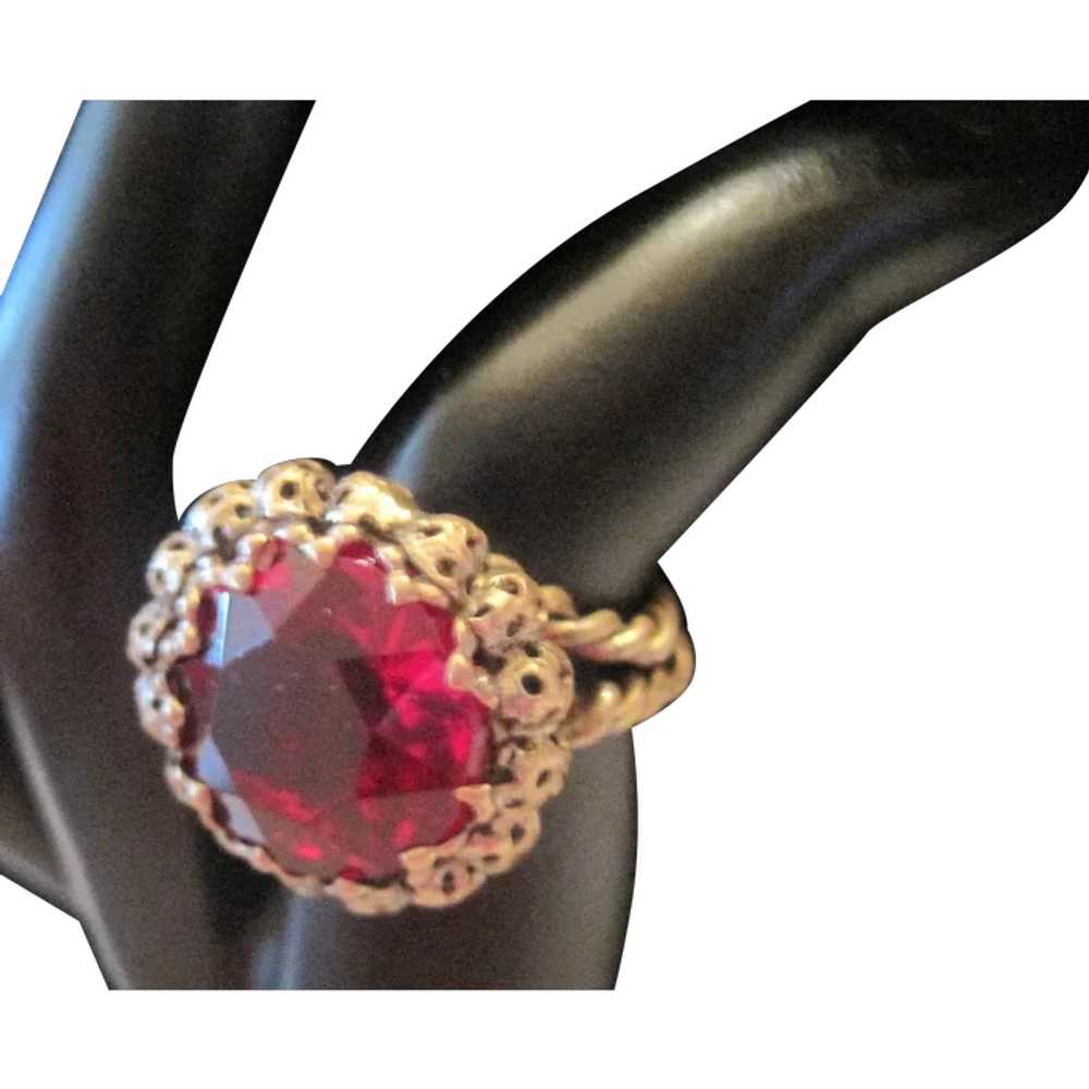 1930's Germany - Red Glass Stone Ring - Adjustable - image 1