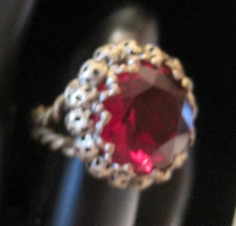 1930's Germany - Red Glass Stone Ring - Adjustable - image 2