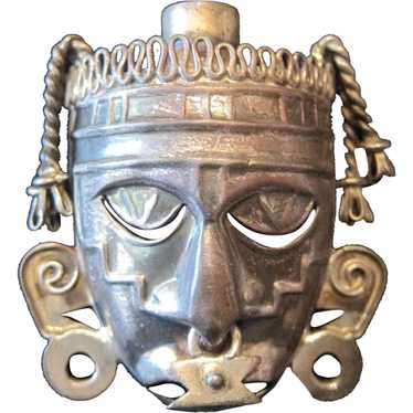 Sterling Hecho En Mexico S.G.F. Aztec Mayan Mask … - image 1