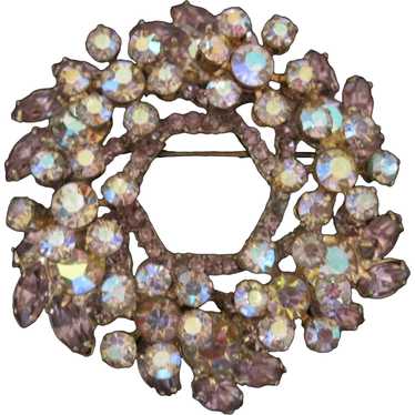 Vintage Rhinestone & Amethyst Glass Stone Wreath … - image 1