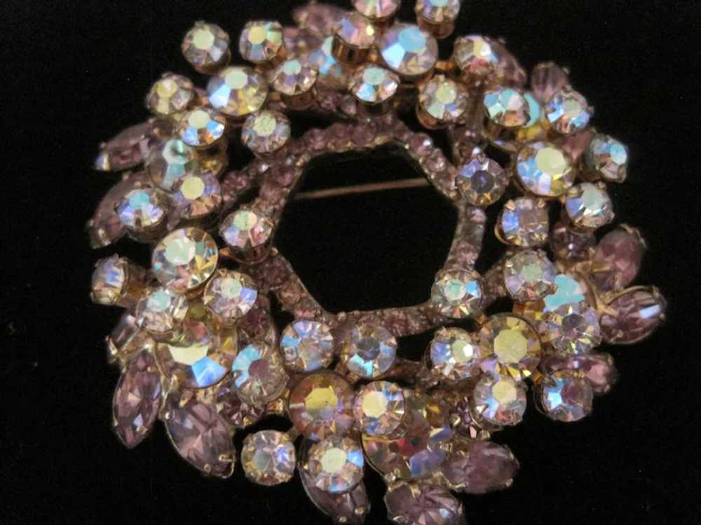 Vintage Rhinestone & Amethyst Glass Stone Wreath … - image 2