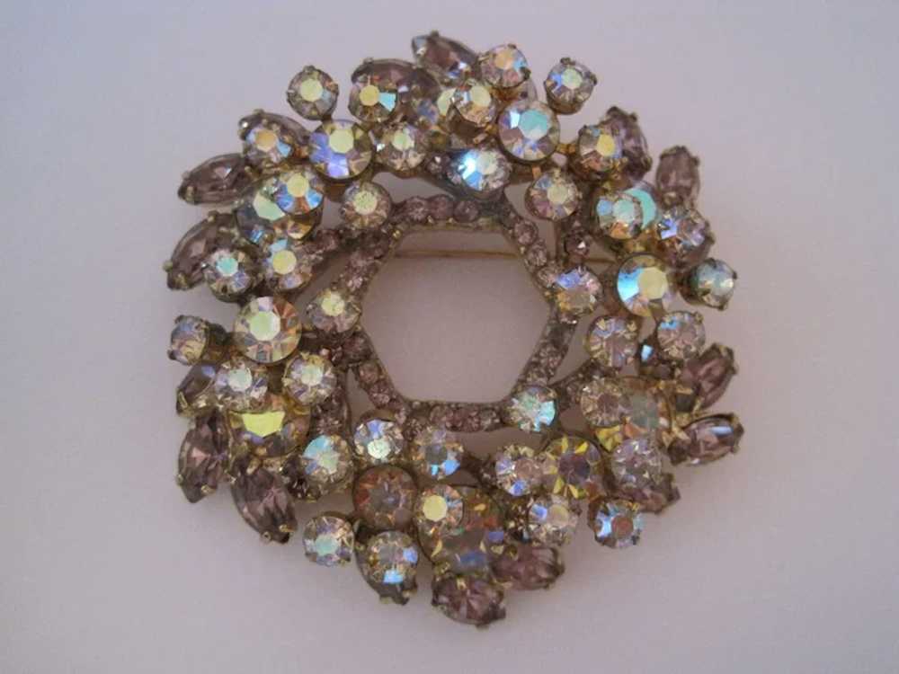 Vintage Rhinestone & Amethyst Glass Stone Wreath … - image 4