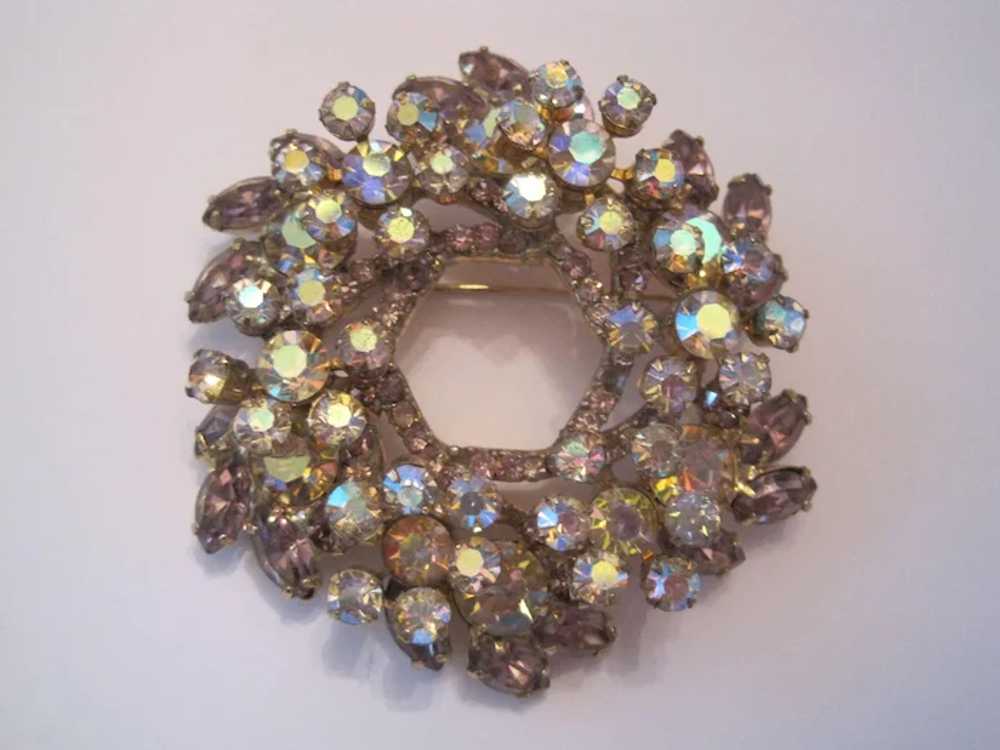 Vintage Rhinestone & Amethyst Glass Stone Wreath … - image 5