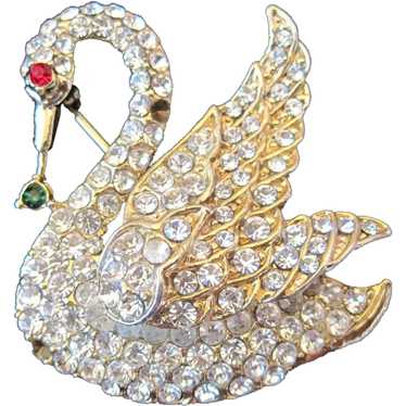 Elegant Vintage Swan Rhinestone Brooch Pin - image 1