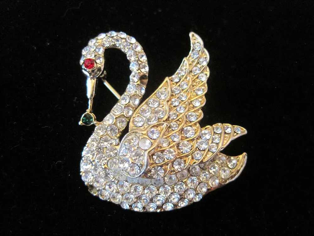 Elegant Vintage Swan Rhinestone Brooch Pin - image 3