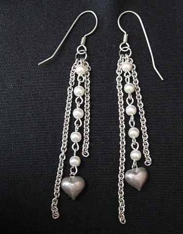 Vintage Long Dangle Sterling Silver and Faux Pear… - image 1