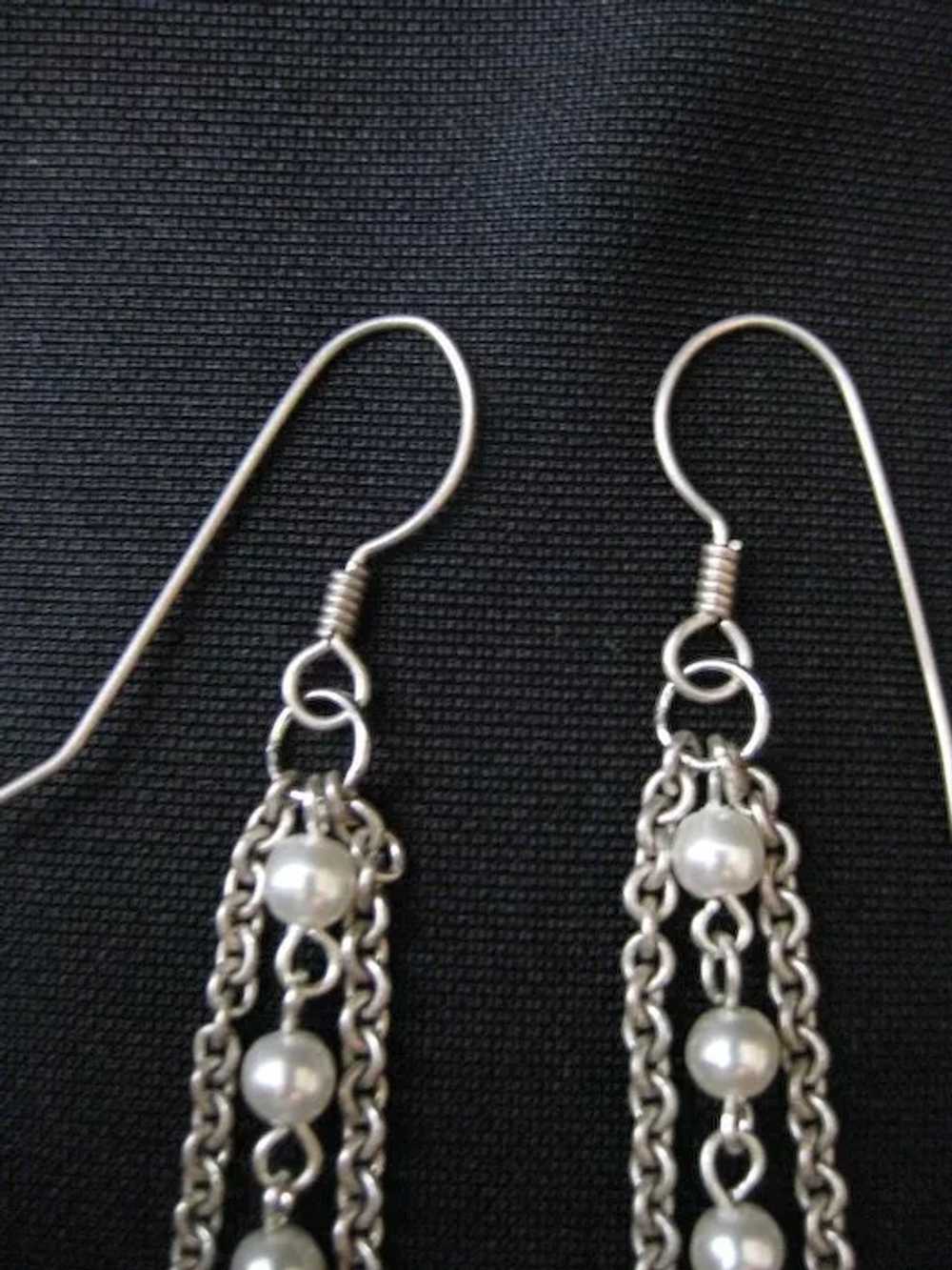 Vintage Long Dangle Sterling Silver and Faux Pear… - image 3