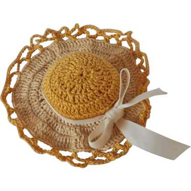 Vintage Hand Crocheted Sun Hat Pin & Needle Cushi… - image 1