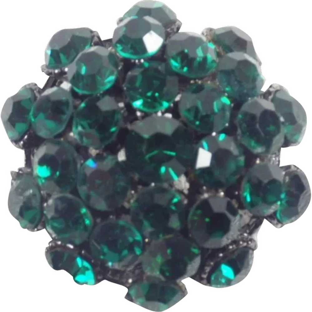 Vintage Brilliant Emerald Green Rhinestone Brooch - image 1