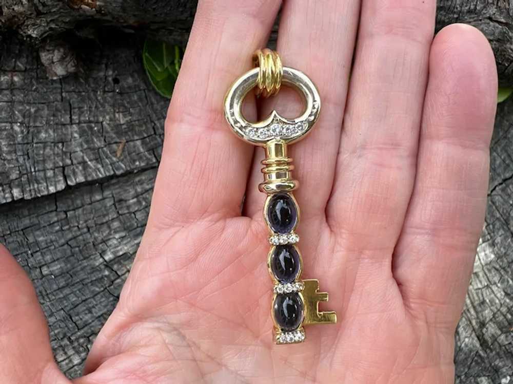 18K Yellow Gold Tanzanite and Diamond Key Pendant - image 10