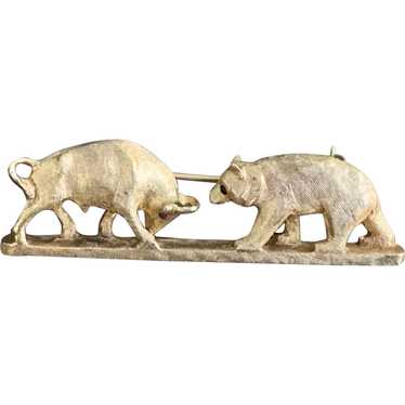 Gold Bull and Bear Brooch, Stockbroker Gift, Bull 