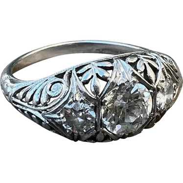 Art Deco 3 Stone Old European Cut Diamond Ring
