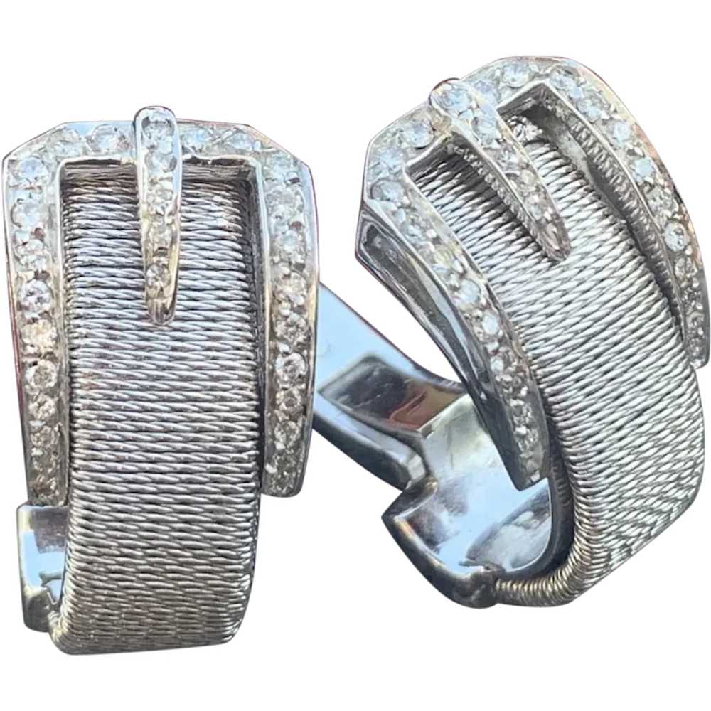 18K White Gold Diamond Buckle Earrings - image 1