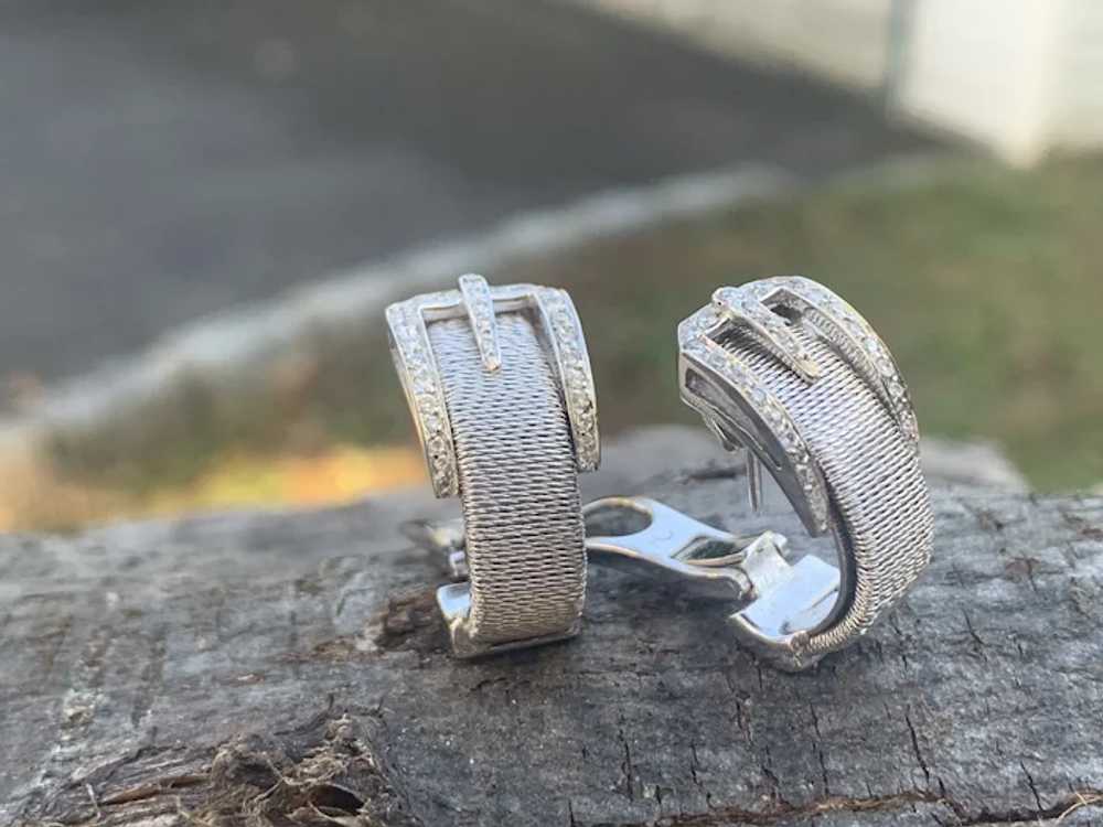 18K White Gold Diamond Buckle Earrings - image 2