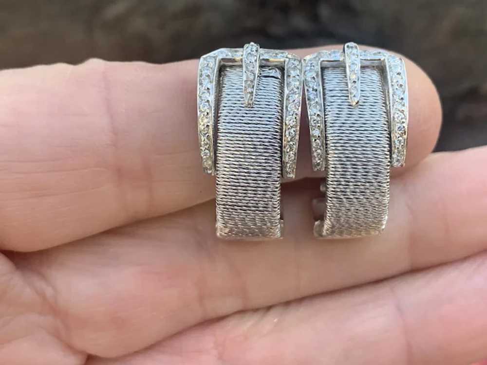 18K White Gold Diamond Buckle Earrings - image 3
