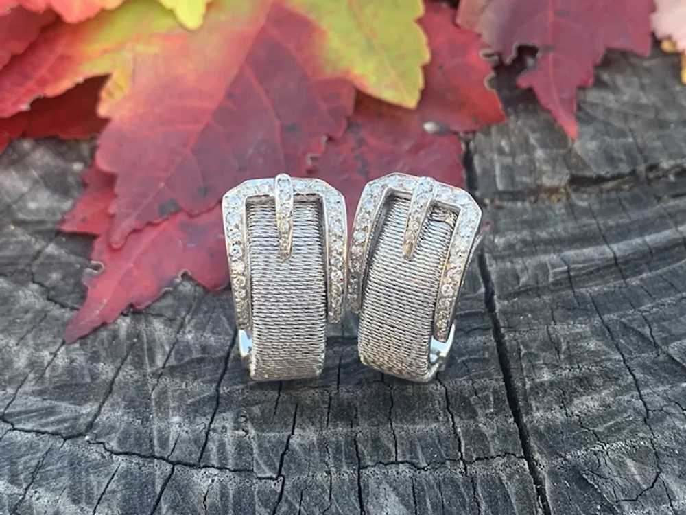 18K White Gold Diamond Buckle Earrings - image 5