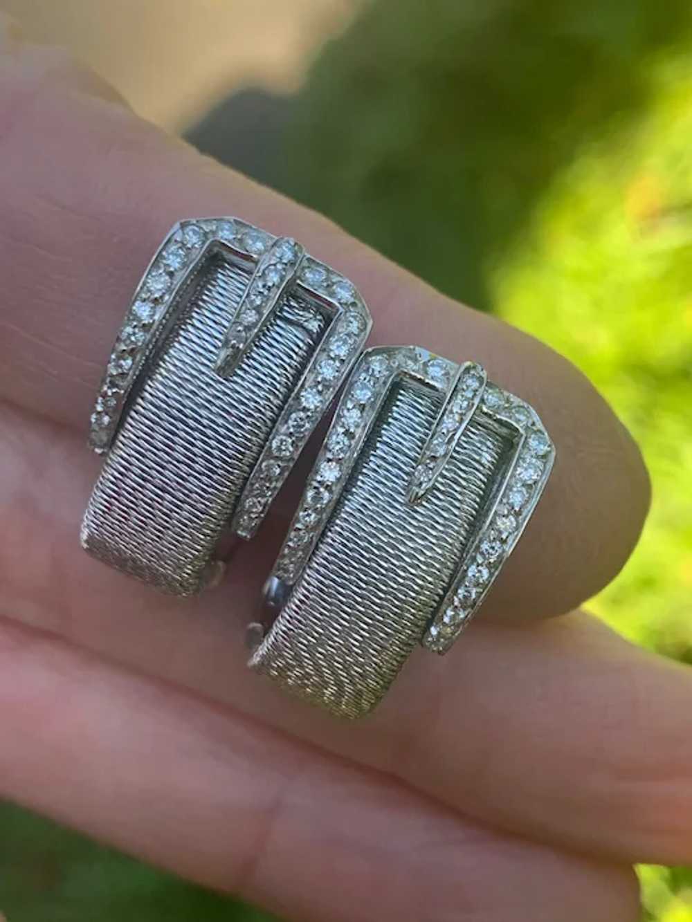 18K White Gold Diamond Buckle Earrings - image 7
